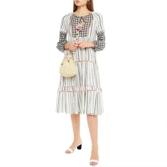 Veronica Beard Eileen Paneled Checked Georgette Midi Dress Size M - Picture 2 of 12